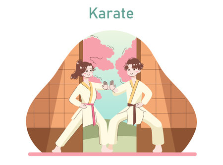People doing sport. Karate fighters in kimono. Traditional sport or mortalのイラスト素材