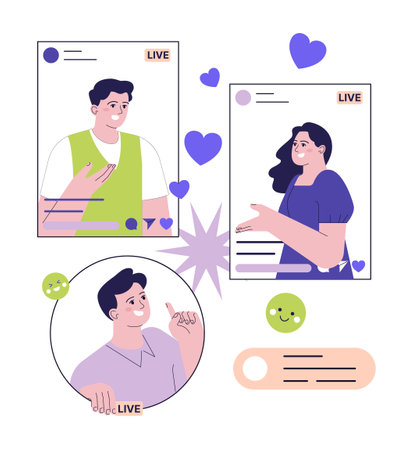 Positive aspects of social networks. Characters learning new informationのイラスト素材