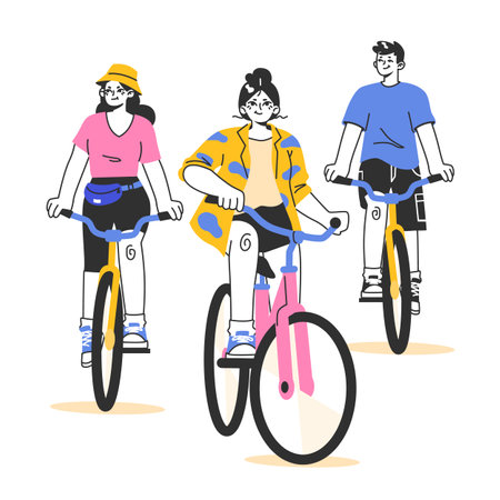 Healthy and active lifestyle. Young teenage characters hang out outsideのイラスト素材
