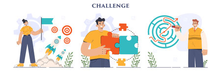 Business or professional challenge set. Character overcoming obstaclesのイラスト素材