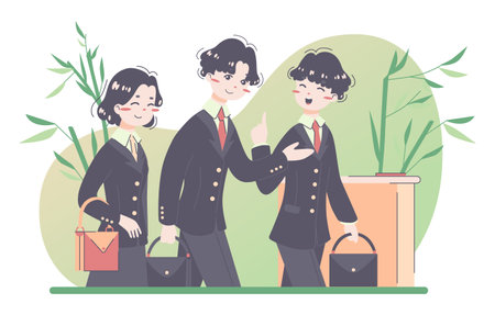 Daily routine of an asian man. Friendship and communication betweenのイラスト素材