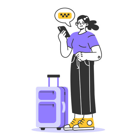 Taxi service. Online taxi order in mobile application. Yellow taxi car.のイラスト素材