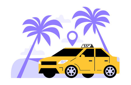 Taxi service. Online taxi order in mobile application. Yellow taxi car.のイラスト素材