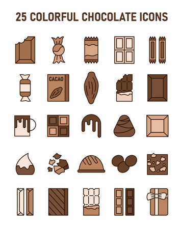 Cocoa and chocolate simple icons set. Tasty cocao beans productのイラスト素材