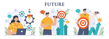 Future concept set. Character searching for future opportunities,のイラスト素材
