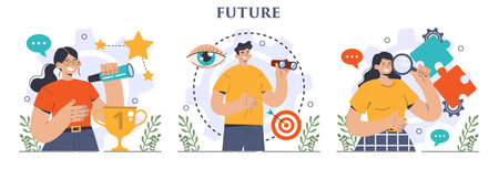 Future concept set. Character searching for future opportunities,のイラスト素材