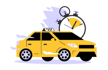 Taxi service. Online taxi order in mobile application. Yellow taxi carのイラスト素材