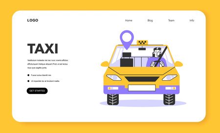 Taxi service web banner or landing page. Online taxi order in mobileのイラスト素材