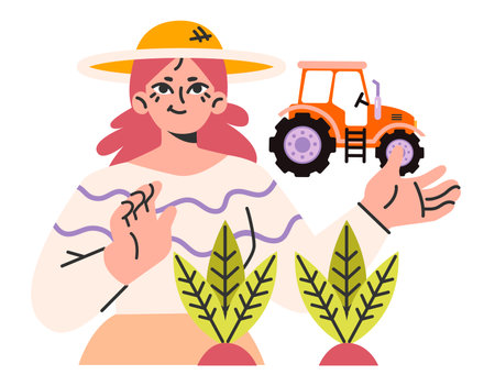 Farmer. Female farm owner growing plants. Agriculture businessのイラスト素材