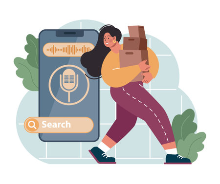 Voice search. Artificial intelligence virtual assistant. Characterのイラスト素材