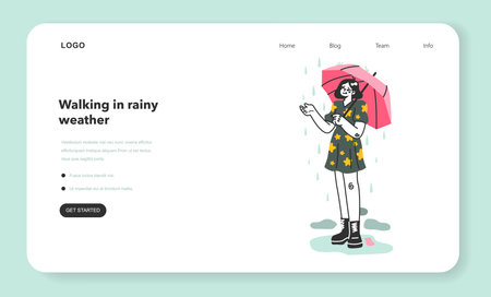 Female character under the rain web banner or landing page. Rainyのイラスト素材