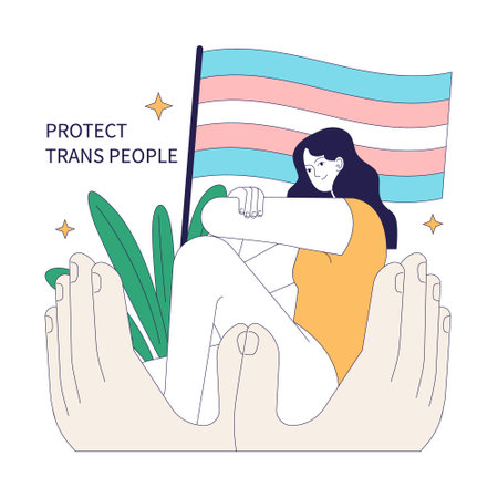Gender transition. Transgender person mental health improvement. Trans woman self-reflection and mental health awareness. Trans rights and identity. Flat vector illustrationのイラスト素材