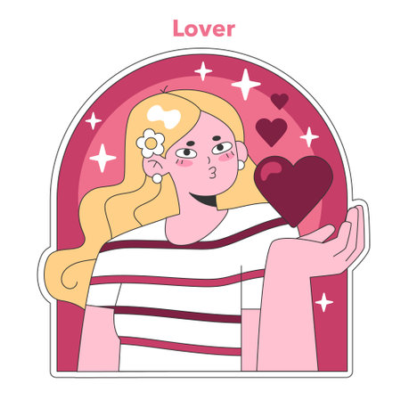 Personality psychological archetype. Character characteristics. Lover collective unconscious prototype. Flat vector illustrationのイラスト素材