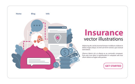 Financial independence, FIRE web banner or landing page. Money savings for early retirement. Senior man with personal insurance. Security and protection of life and health. Flat vector illustrationのイラスト素材