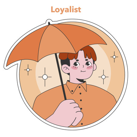Enneagram Loyalist type illustration. A dependable, committed character holding an umbrella,...