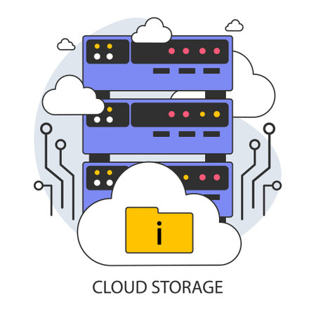 Cloud storage. Virtual data servers and secure cloud technology. Efficient data management with scalable online storage solutions. Flat vector illustration.のイラスト素材