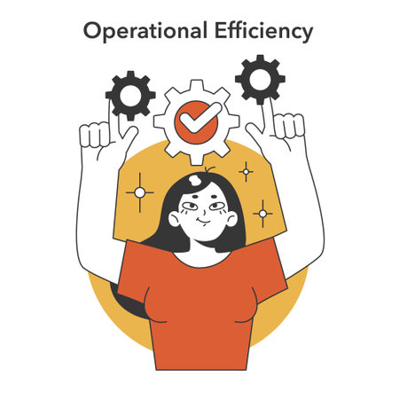 Process optimization set. An expert aligning cogwheels for peak performance, ensuring quality and productivity in operations. Streamlined workflows for business excellence. Flat vector illustrationのイラスト素材