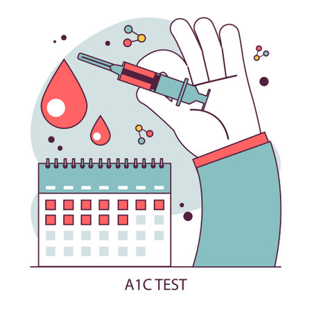 Diabetes. A1C test. Glucose monitoring, glycemic index. Hyperglycemia or hypoglycemia treatment, insulin therapy. Endocrine system disease. Vector illustrationのイラスト素材