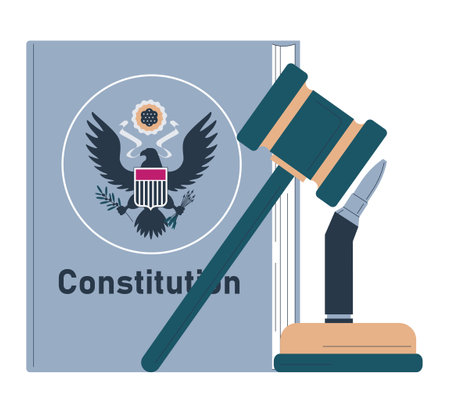 Gun control. Second amendment ban. Weapon regulations law movement. Firearm violence. Mass shooting in public places and school. Flat vector illustrationのイラスト素材