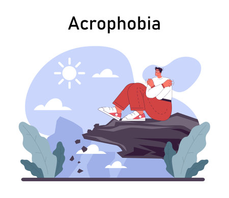 Phobia. Humans irrational inner fears and panic. Mental disorder, feeling of threat and danger. Psychology and mental therapy. Flat vector illustrationのイラスト素材