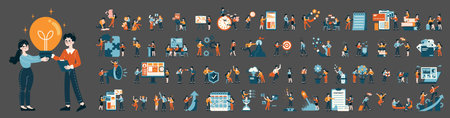 Business People set. Various office scenarios and team interactions. Productivity growth, strategy...
