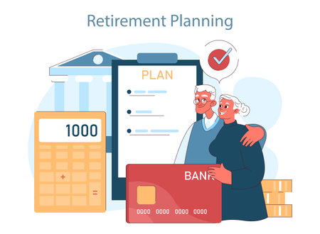 Financial planning. Secure retirement planning with strategic savings and financial foresight. Paving the way for a comfortable future. Flat vector illustrationのイラスト素材