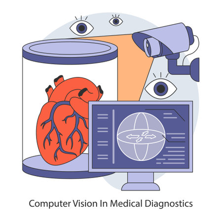 Digital Imaging Evolution concept. Enhancing diagnostic accuracy with computer vision technology in medical imaging. Flat vector illustration.のイラスト素材