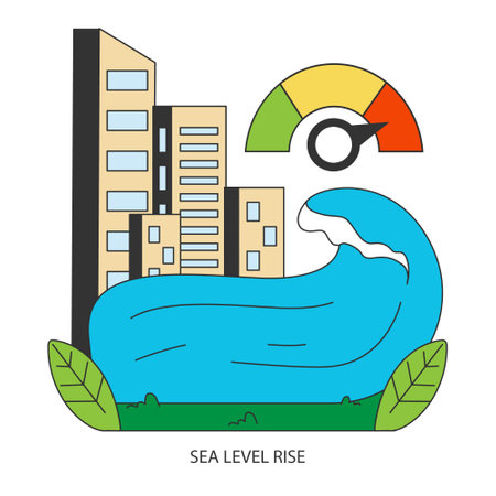Climate change. Planet temperature rising and sea level rising due to CO2 emissions. Nature preservation measures. Sustainability goal. Flat vector illustrationのイラスト素材