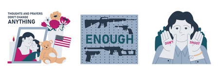 Gun control set. Second amendment ban. Weapon regulations law movement. Firearm violence. Mass...