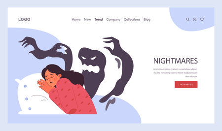 Post traumatic stress disorder web banner or landing page. Woman suffering from mental disorder, dealing with despair, fear and pain. Anxiety and depression disease. Flat vector illustrationのイラスト素材