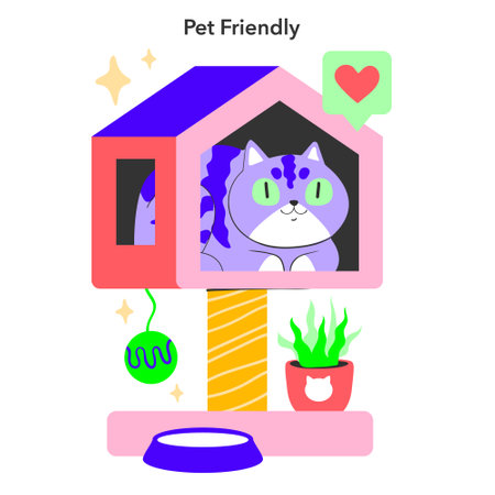 Lifestyle trends concept. A cozy cat house representing the growing trend of pet-friendly spaces and animal care.のイラスト素材