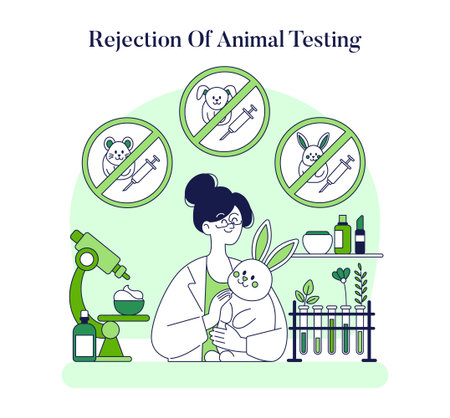 Ethical Cosmetics concept. Advocate for cruelty-free beauty products with icons against animal testing. Cosmetic research with love for animals. Vector illustration.のイラスト素材