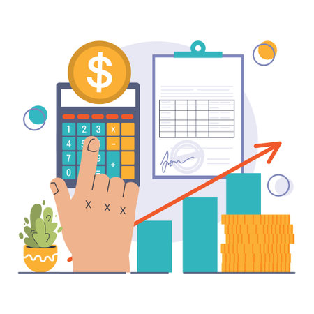 Amortization and depreciation set. Calculating the value for business assets over time. Company asset lifespan , capital valuation. Financial report. Flat vector illustrationのイラスト素材