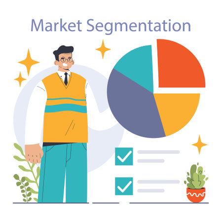 Mass market. Mass production economics. Targeted audience and market segmentation. Efficiency of production process, distribution, marketing and sales. Flat vector illustrationのイラスト素材