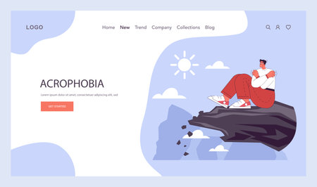 Phobia web banner or landing page. Humans irrational inner fears and panic. Mental disorder, feeling of threat and danger. Flat vector illustrationのイラスト素材
