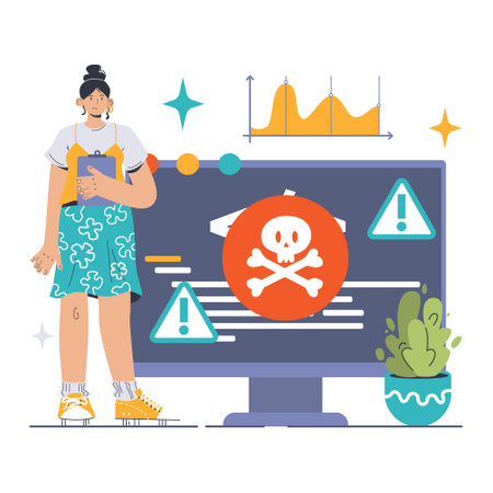 Ransomware attack concept. Hacker demands payment with locked files, showing danger of cyber threats. Secure your data urgently. Flat vector illustration.のイラスト素材