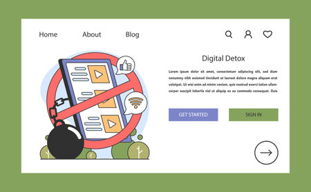 Dopamine fasting concept. Visualizing a digital detox with chained gadgets, promoting a tech-free environment for mental clarity. Flat vector illustration.のイラスト素材