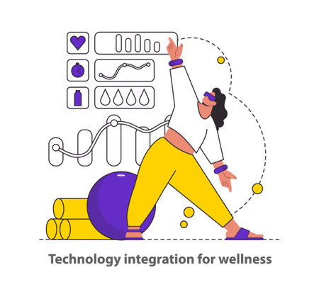 Technology Integration for Wellness concept Demonstrates the synergy of fitness and tech for health monitoring Emphasizes modern wellness trends Vector illustrationのイラスト素材