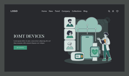 Digital healthcare concept. Connectivity between medical devices and online patient data. Telemedicine and remote health monitoring. Vector illustration.のイラスト素材