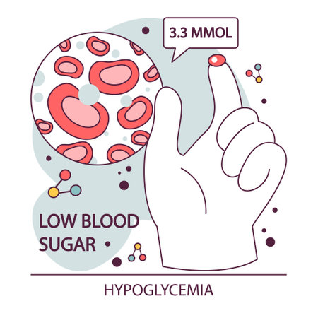 Diabetes. Measuring sugar blood with glucometer. Glucose monitoring, glycemic index. Hypoglycemia treatment, insulin therapy. Endocrine system disease. Vector illustrationのイラスト素材
