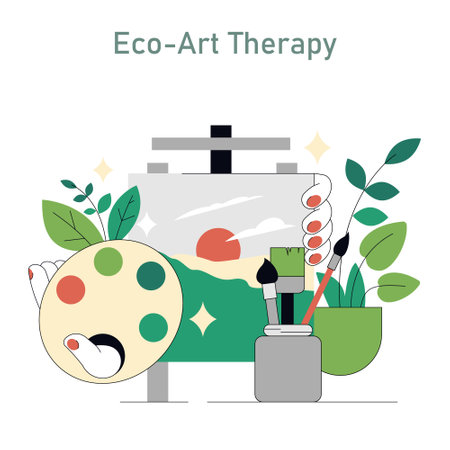 Eco-Art Therapy concept. Combining creativity with nature for emotional well-being. Artistic expression meets environmental engagement. Vector illustration.のイラスト素材