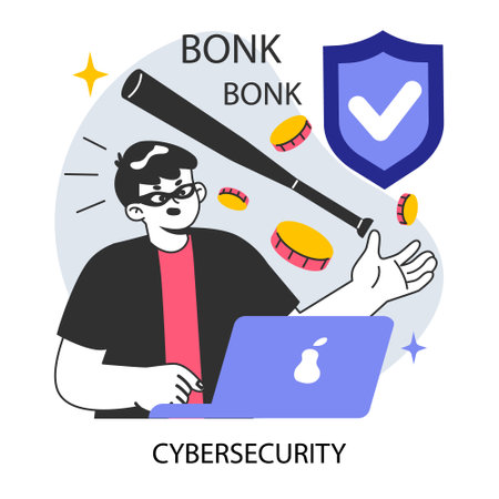 Data privacy. Cyber or web security . Database safety of a digital device. Protection of the internet access and anonymity. Cyber attack or malware prevention. Flat vector illustrationのイラスト素材