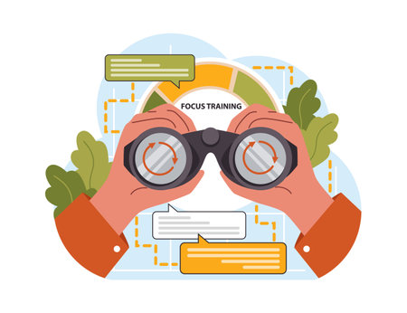 Hyperfocus. Focus and concentration skill. Self-discipline and time management. Organization for performance efficiency. Flat vector illustrationのイラスト素材