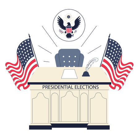 Presidential election. American election campaign, vacant presidential chair. USA political and voting system. Democratic procedure, electoral process. Flat vector illustrationのイラスト素材