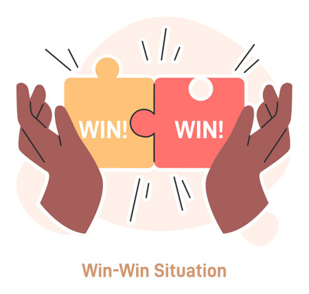 Conflict management. Character with conflict resolution skill. Person resolve a confrontation, find a win-win situation. Negotiation and mediation skill. Flat vector illustrationのイラスト素材