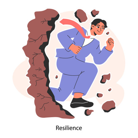 Self-development. Resilience, self-motivation and efficacy. Optimistic mindset and determination. Personal improvement, soft skills development. Flat vector illustrationのイラスト素材