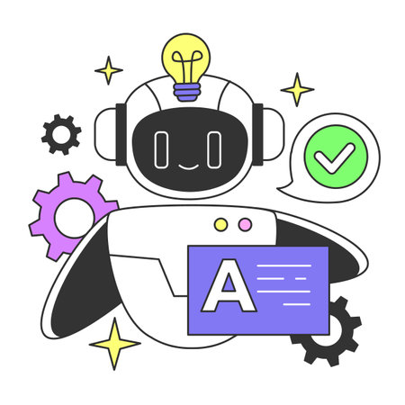 Prompt-engineering to a artificial neuron network. Artificial intelligence development. AI command to create a text or an image. Flat vector illustrationのイラスト素材