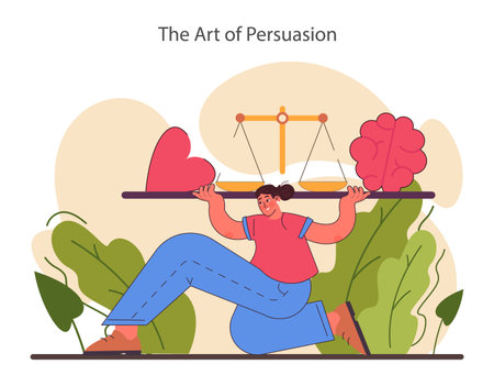 Persuasion. Soft skill, the ability to convince people. Cognitive influence and authoritative opinion. Motivation, inspiration and control on decision making. Flat vector illustrationのイラスト素材