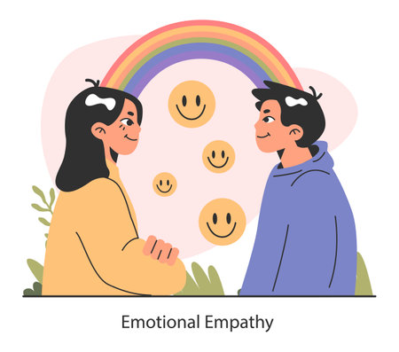 Empathy. Deep understanding of emotions, sympathy and compassion. Emotional support or comfort, friendship connection. Flat vector illustrationのイラスト素材