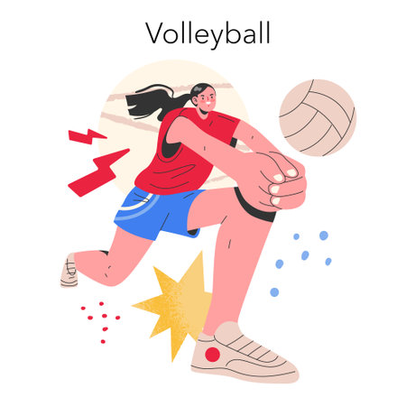 Volleyball concept. An athlete in mid-action, showcasing the dynamic nature of the sport with abstract elements. Vector illustration.のイラスト素材